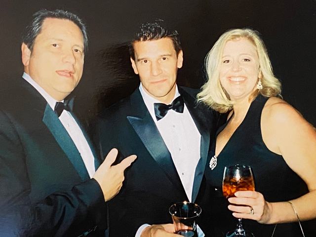 Jim and Pam with David Boreanaz